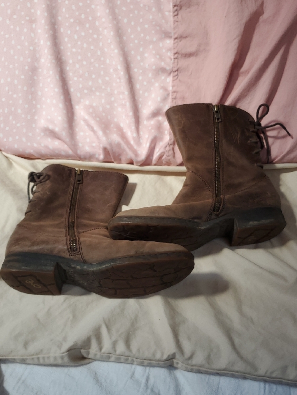 Womens 8 Born Brown Lace-Up Side-Zip Leather Boots - Picture 7 of 14